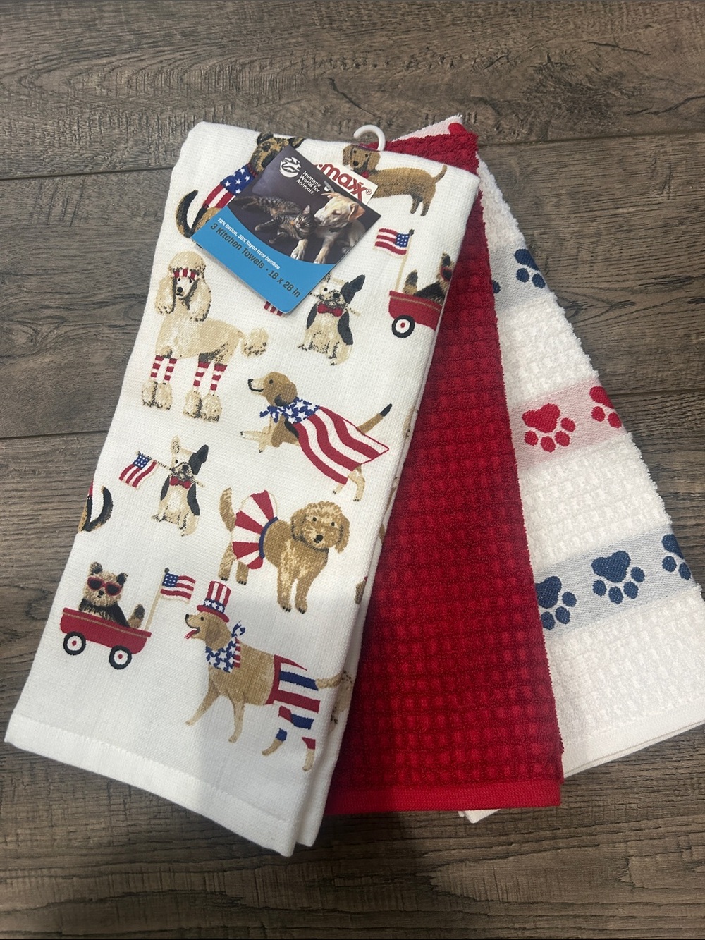 Patriotic Dog Kitchen Towels - Red, White & Blue